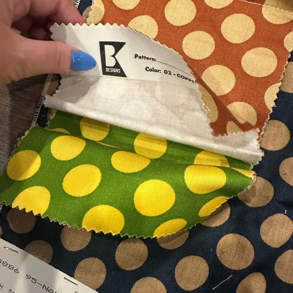 VINTAGE 1979 Krupnick Bros Polka Dot Fabric Sample Swatch Navy Blue‎ MCM Decor